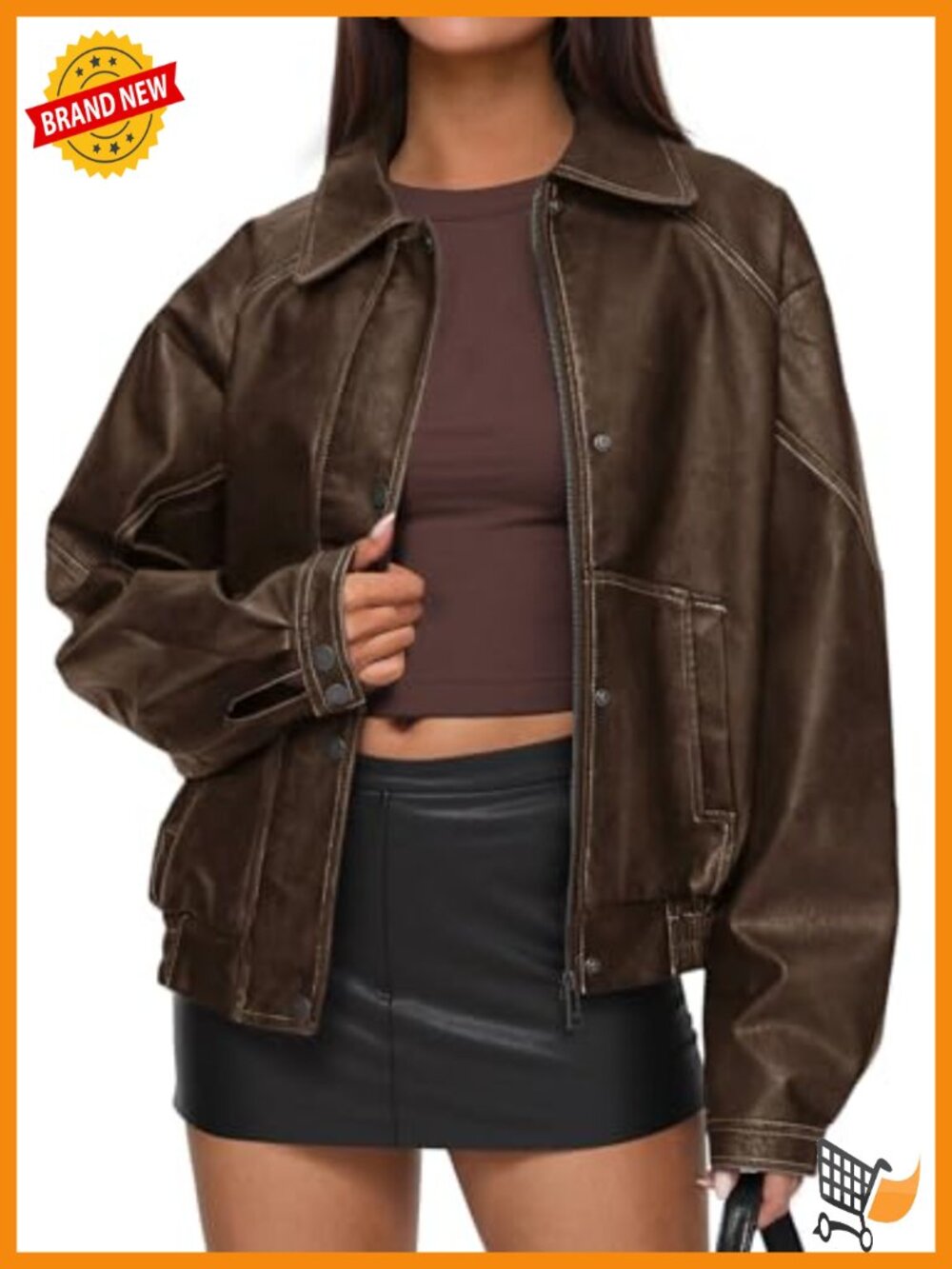 Oversized Faux Leather Jacket Moto Biker Coat Fall Winter
